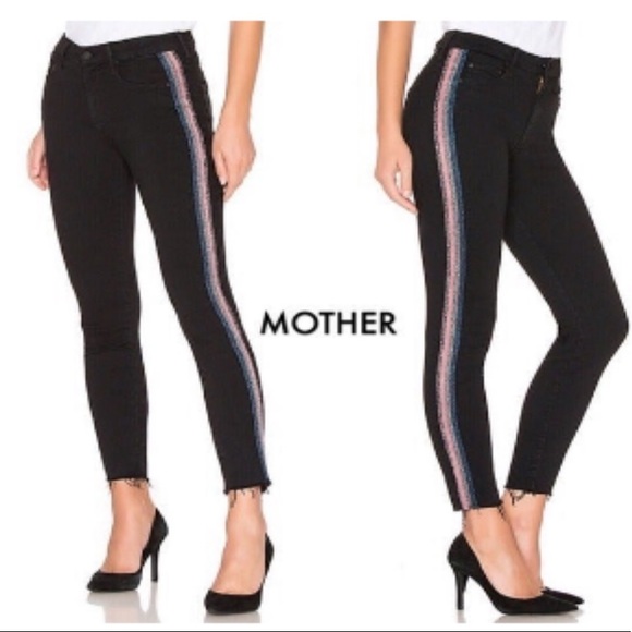 Mother Striped Skinny Jean - Frayed Ankle - Picture 1 of 6